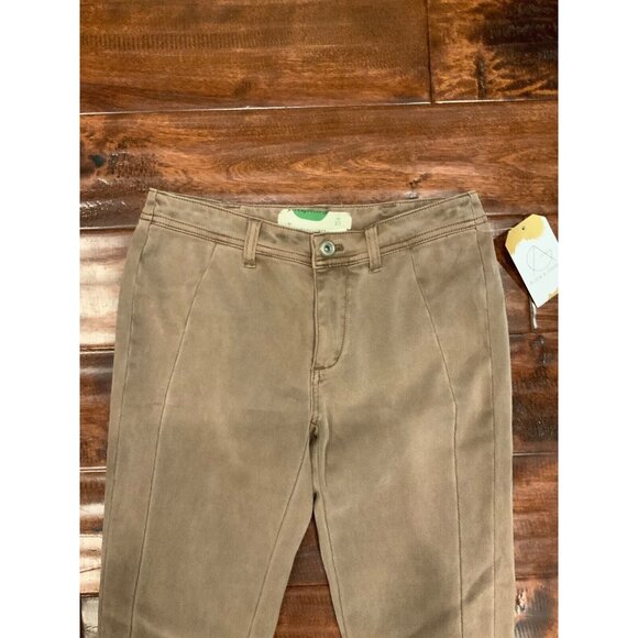 Anthropologie Tan Micro Stripe Skinny Leg Pants W/ Button Cuffs, Size 25 - Picture 2 of 6